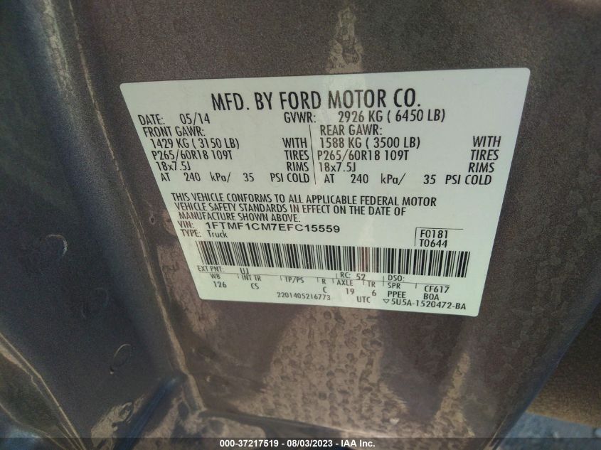 2014 FORD F-150 XL/XLT/STX - 1FTMF1CM7EFC15559