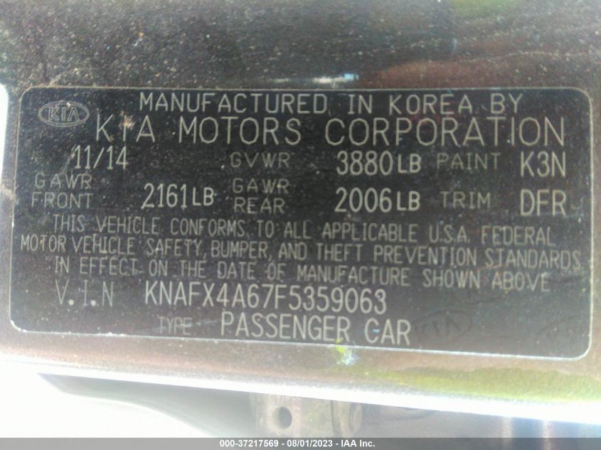 2015 KIA FORTE LX - KNAFX4A67F5359063
