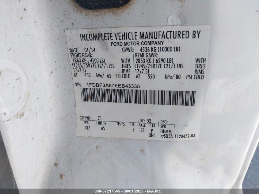 2014 FORD SUPER DUTY F-350 SRW XL/XLT 1FDBF3A67EEB43335