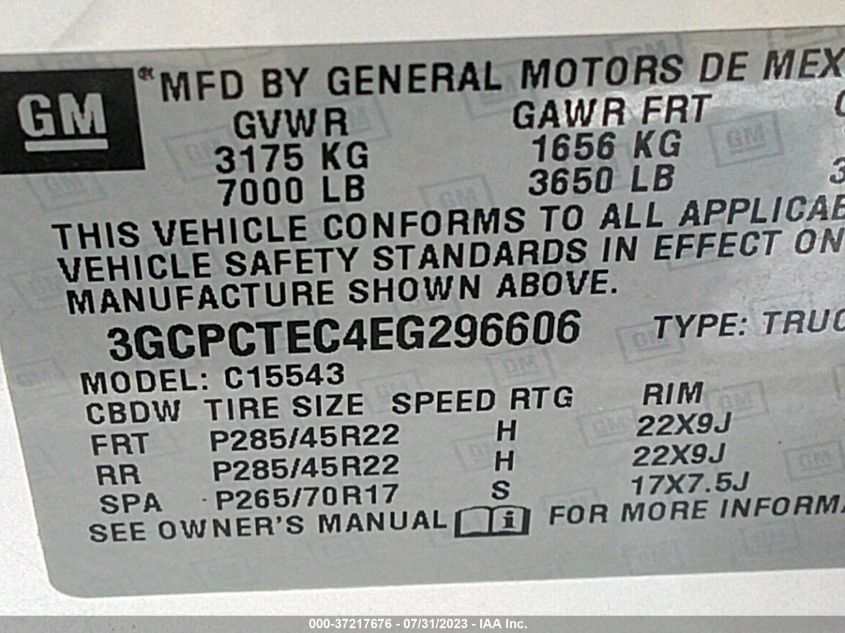 2014 CHEVROLET SILVERADO 1500 HIGH COUNTRY - 3GCPCTEC4EG296606