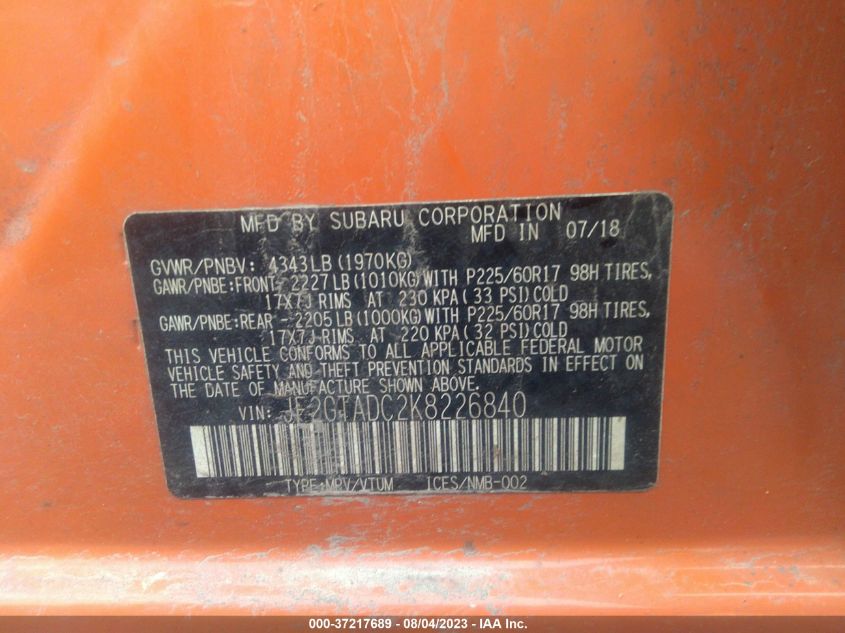 2019 SUBARU CROSSTREK PREMIUM - JF2GTADC2K8226840