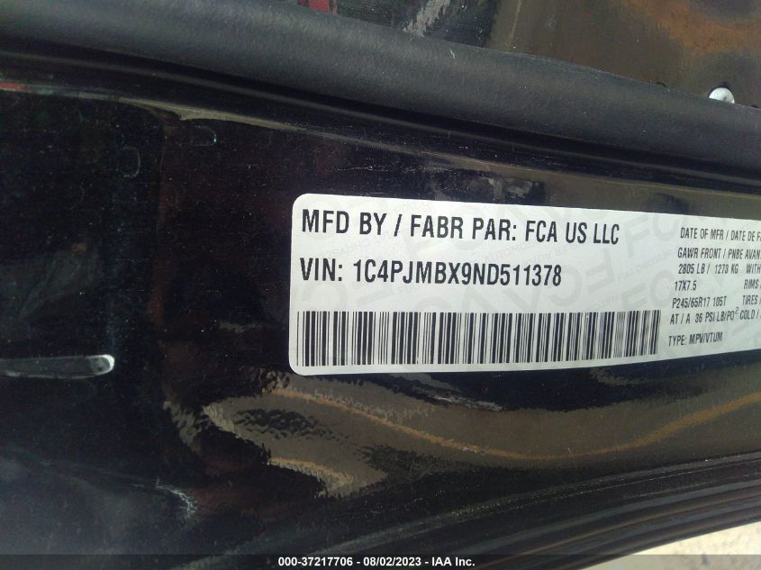 2022 JEEP CHEROKEE TRAILHAWK - 1C4PJMBX9ND511378