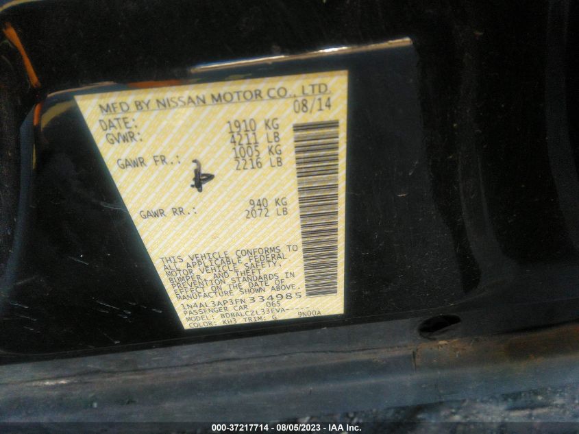 2015 NISSAN ALTIMA 2.5 S - 1N4AL3AP3FN334985