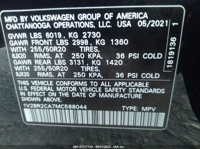 2021 VOLKSWAGEN ATLAS 3.6L V6 SEL - 1V2BR2CA7MC588044