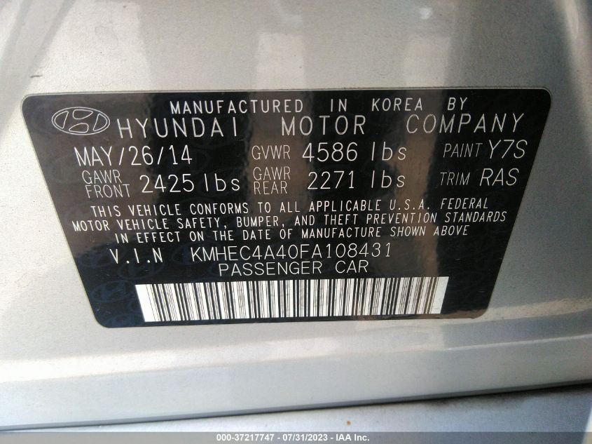 2015 HYUNDAI SONATA HYBRID LIMITED - KMHEC4A40FA108431