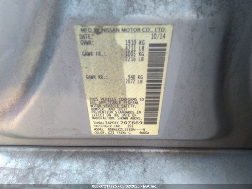 2015 NISSAN ALTIMA 2.5 SV - 1N4AL3AP0FC207669