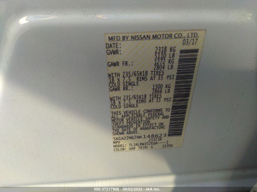 2017 NISSAN MURANO SL - 5N1AZ2MG7HN148623