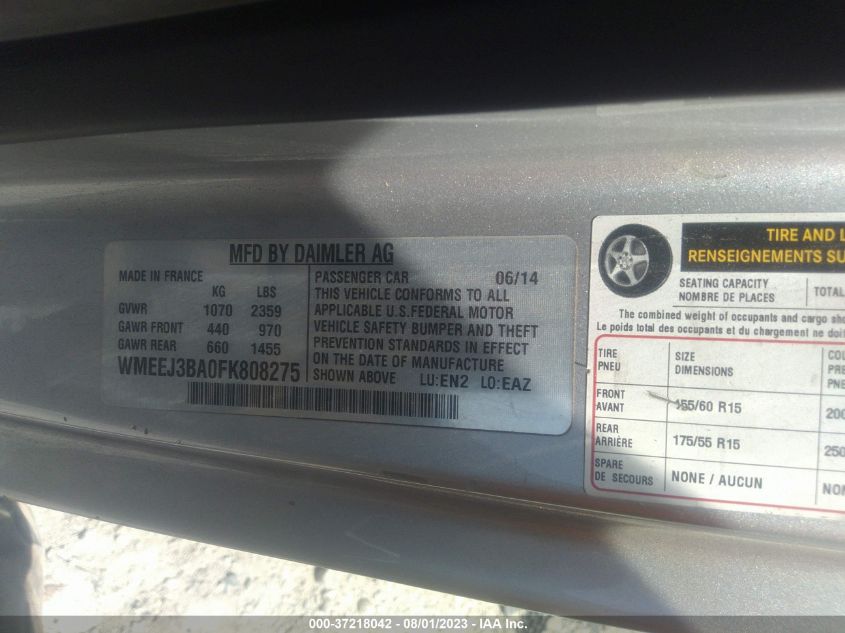 2015 SMART FORTWO PASSION/PURE WMEEJ3BA0FK808275