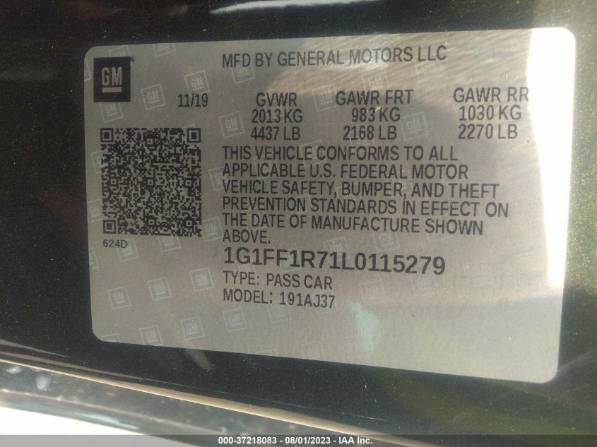 2020 CHEVROLET CAMARO LT1 - 1G1FF1R71L0115279