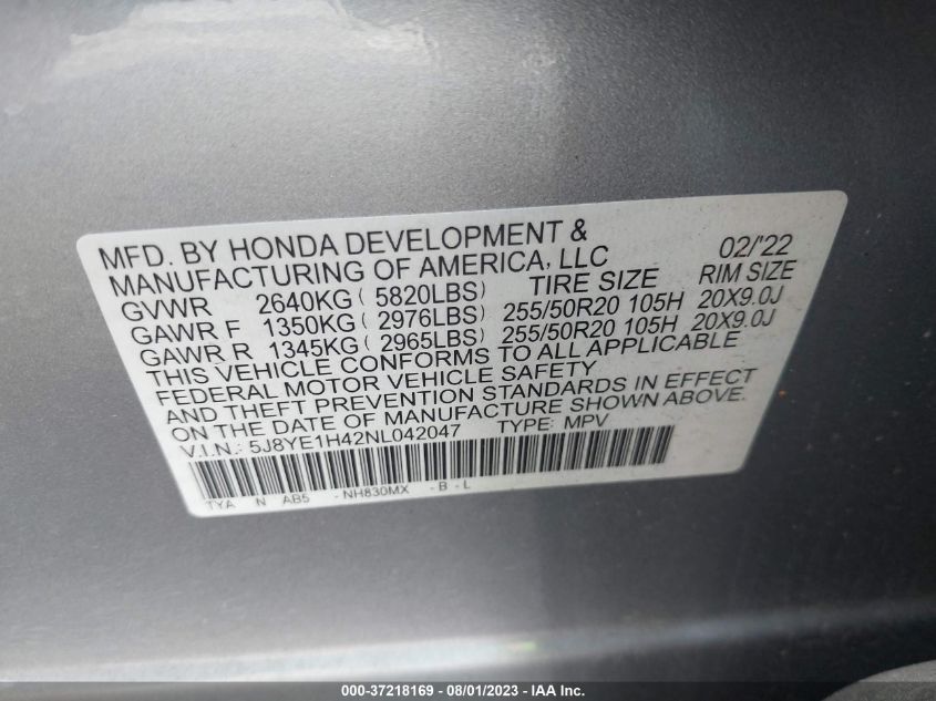 5J8YE1H42NL042047 Acura MDX W/TECHNOLOGY PACKAGE 9