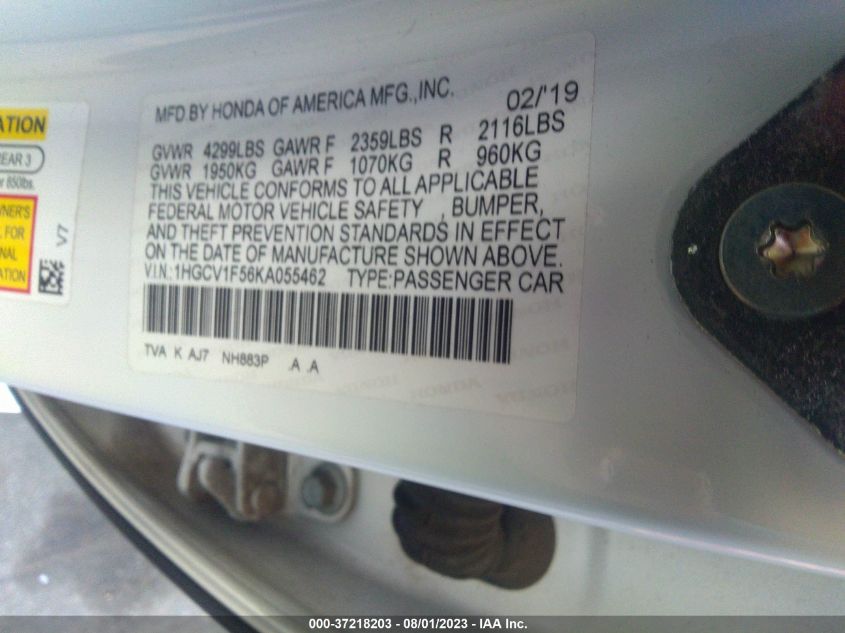 2019 HONDA ACCORD SEDAN EX-L 1.5T - 1HGCV1F56KA055462