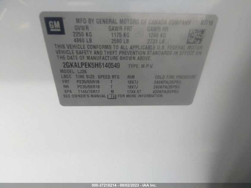 2017 GMC TERRAIN SLT - 2GKALPEK5H6140549