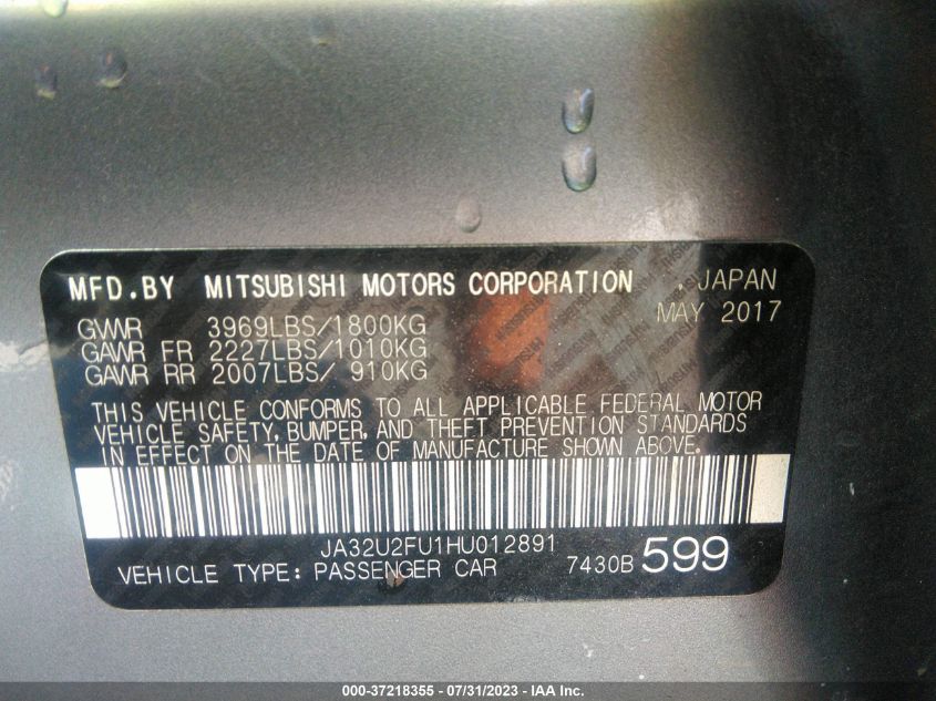 2017 MITSUBISHI LANCER ES/LE - JA32U2FU1HU012891
