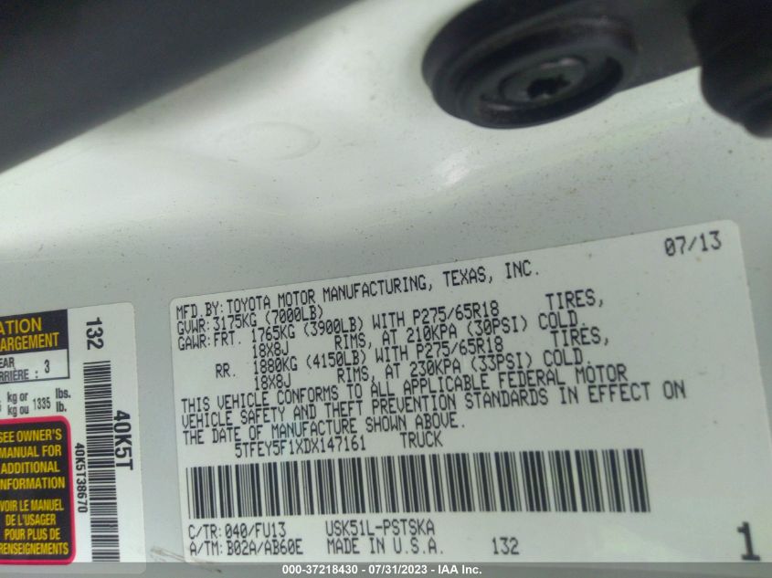 2013 TOYOTA TUNDRA 2WD TRUCK - 5TFEY5F1XDX147161