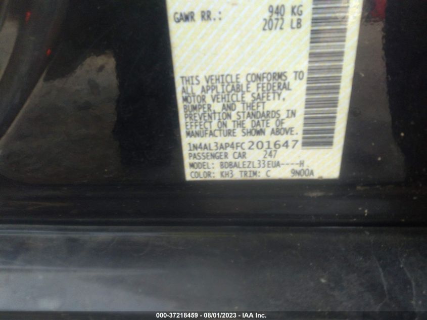 2015 NISSAN ALTIMA 2.5 S - 1N4AL3AP4FC201647