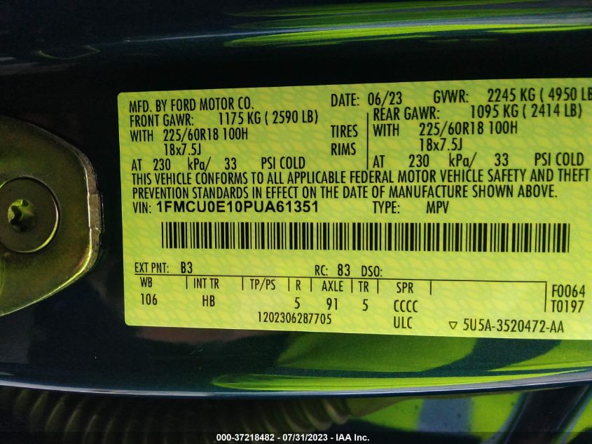 2023 FORD ESCAPE PHEV - 1FMCU0E10PUA61351