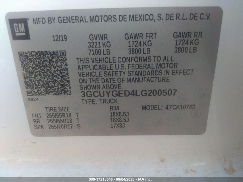 2020 CHEVROLET SILVERADO 1500 LTZ - 3GCUYGED4LG200507