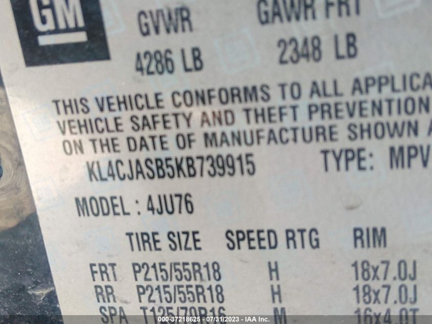 2019 BUICK ENCORE PREFERRED - KL4CJASB5KB739915