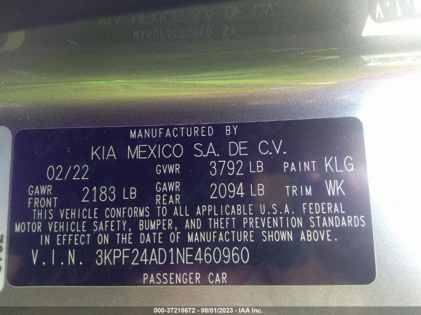 2022 KIA FORTE LXS - 3KPF24AD1NE460960