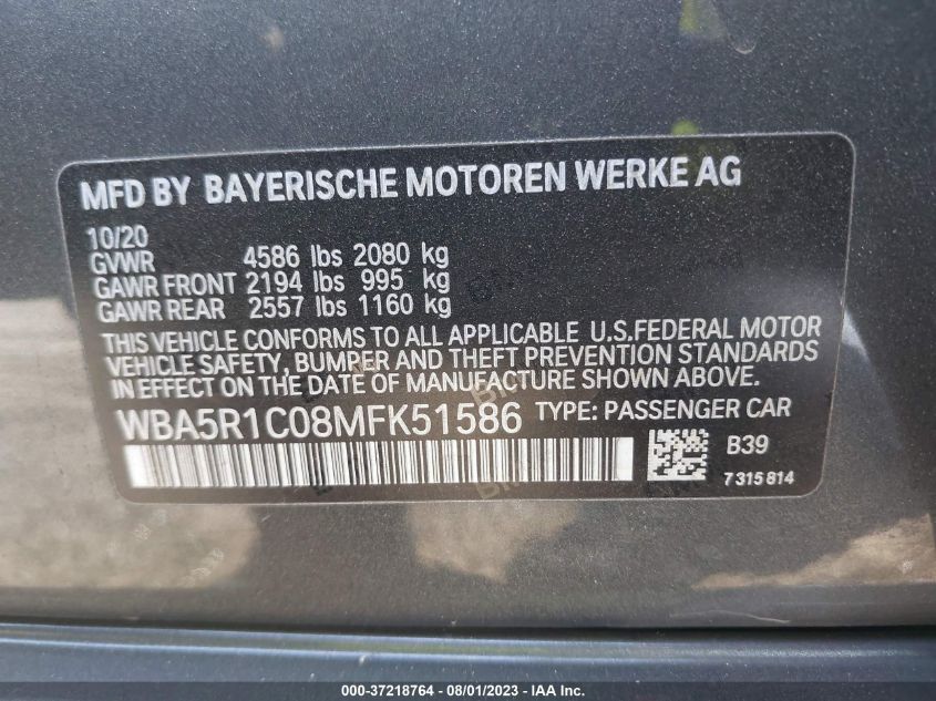 2021 BMW 3 SERIES 330I - WBA5R1C08MFK51586