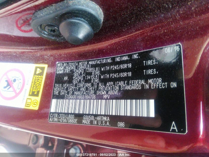 2016 TOYOTA HIGHLANDER XLE - 5TDKKRFH8GS164706