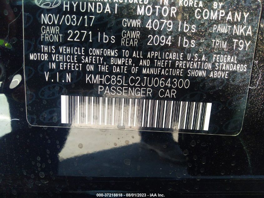 2018 HYUNDAI IONIQ HYBRID LIMITED - KMHC85LC2JU064300