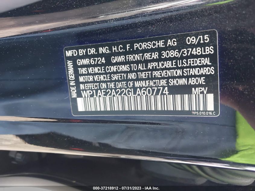 2016 PORSCHE CAYENNE S E-HYBRID - WP1AE2A22GLA60774