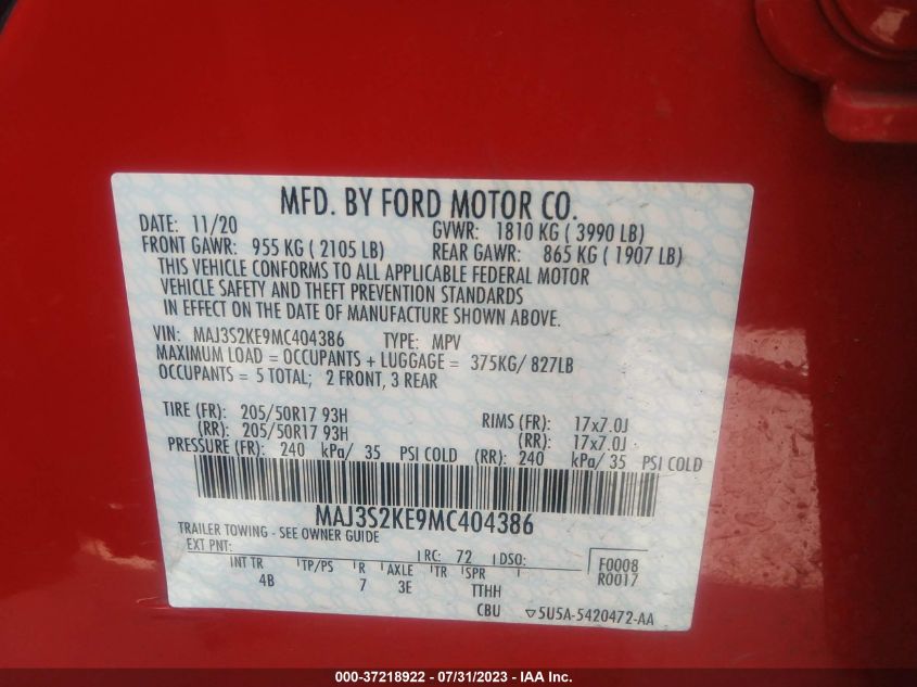 2021 FORD ECOSPORT TITANIUM - MAJ3S2KE9MC404386