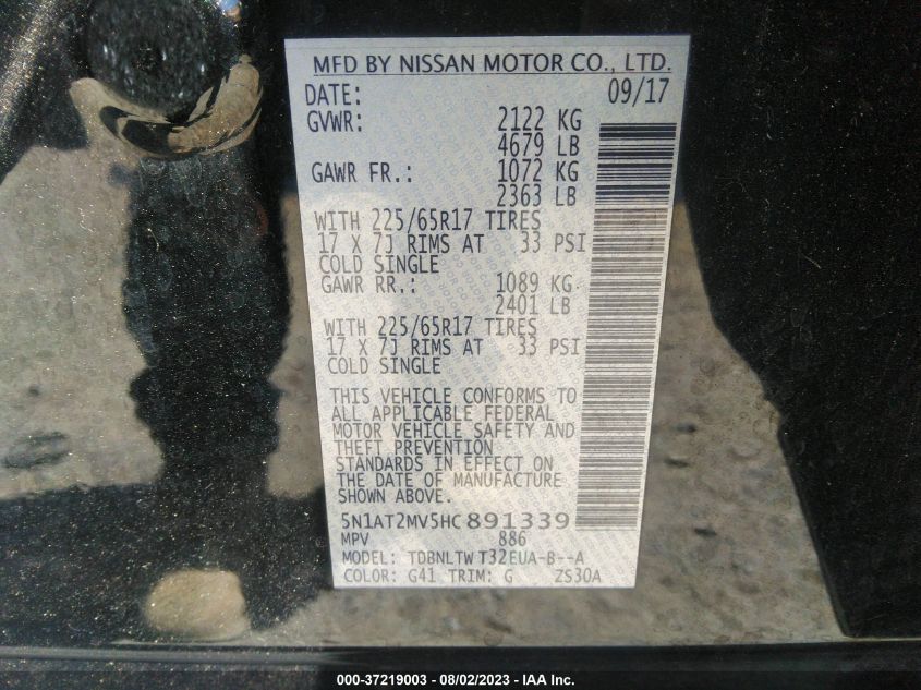 2017 NISSAN ROGUE SV - 5N1AT2MV5HC891339