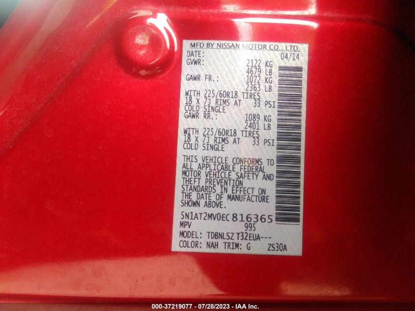 2014 NISSAN ROGUE SL - 5N1AT2MV0EC816365