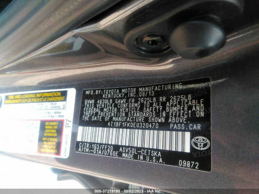 2014 TOYOTA CAMRY L/SE/LE/XLE - 4T1BF1FK0EU320470