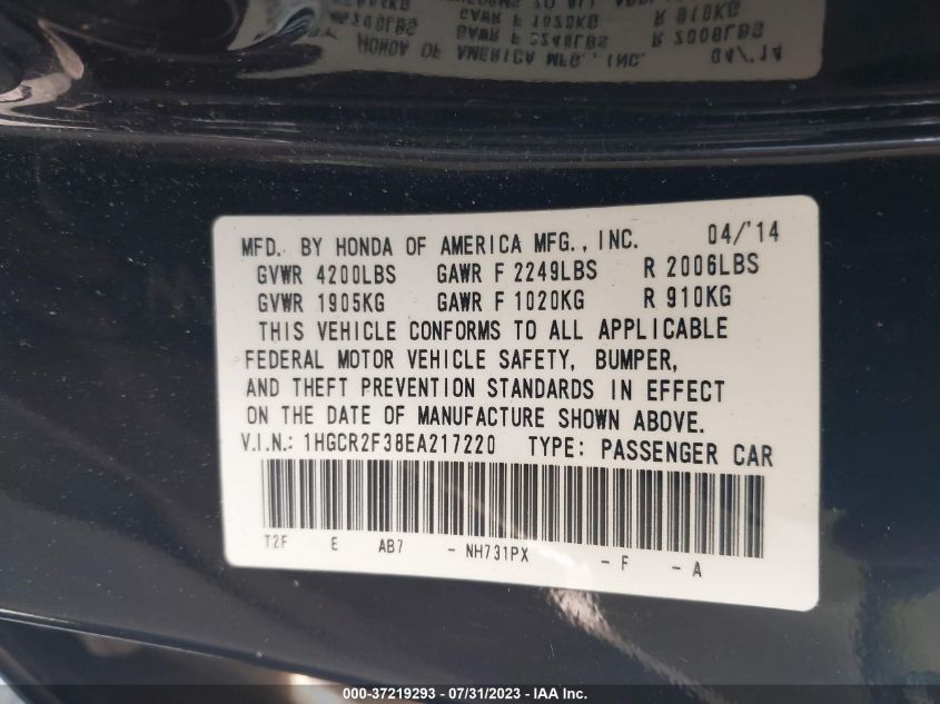 2014 HONDA ACCORD SEDAN LX - 1HGCR2F38EA217220