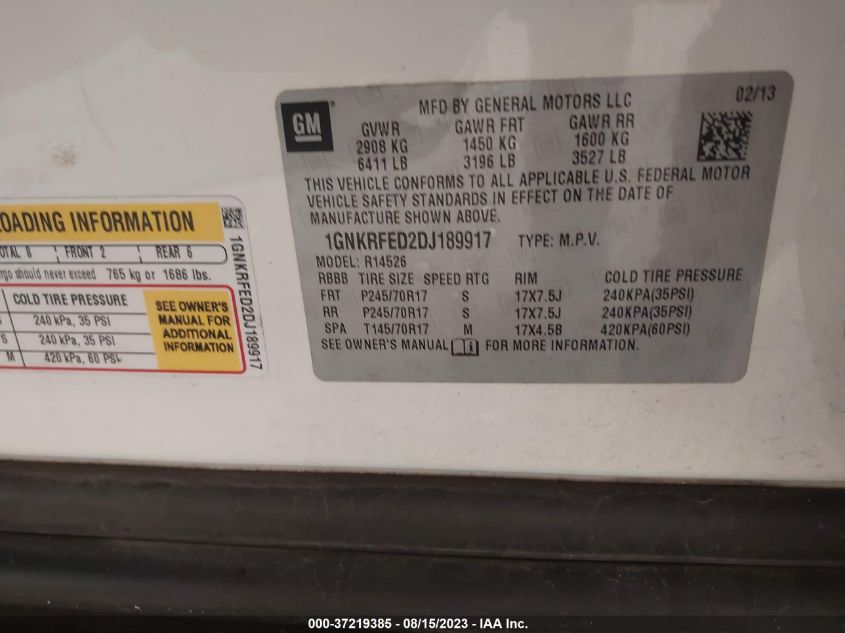 2013 CHEVROLET TRAVERSE LS - 1GNKRFED2DJ189917
