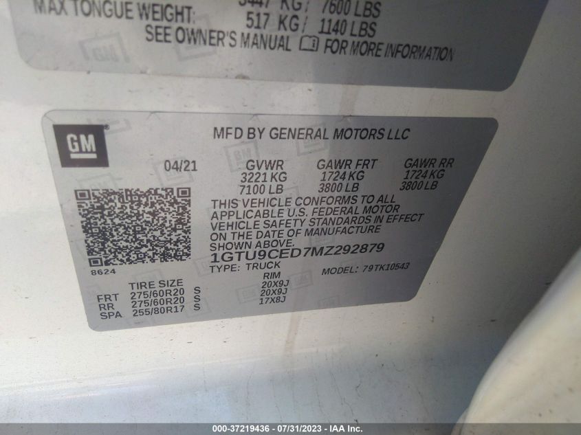 1GTU9CED7MZ292879 GMC Sierra 1500 ELEVATION 9