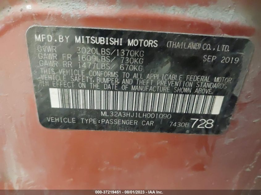 2020 MITSUBISHI MIRAGE ES/SE - ML32A3HJ1LH001090