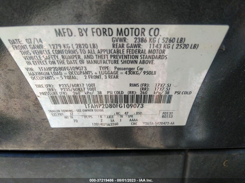 2015 FORD TAURUS SE - 1FAHP2D80FG109073