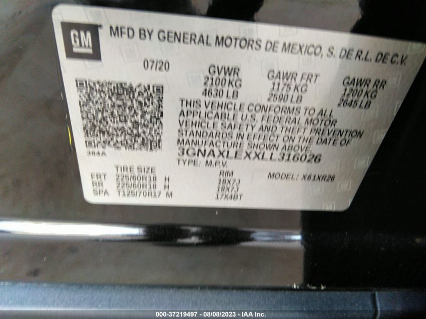 2020 CHEVROLET EQUINOX LT - 3GNAXLEXXLL316026
