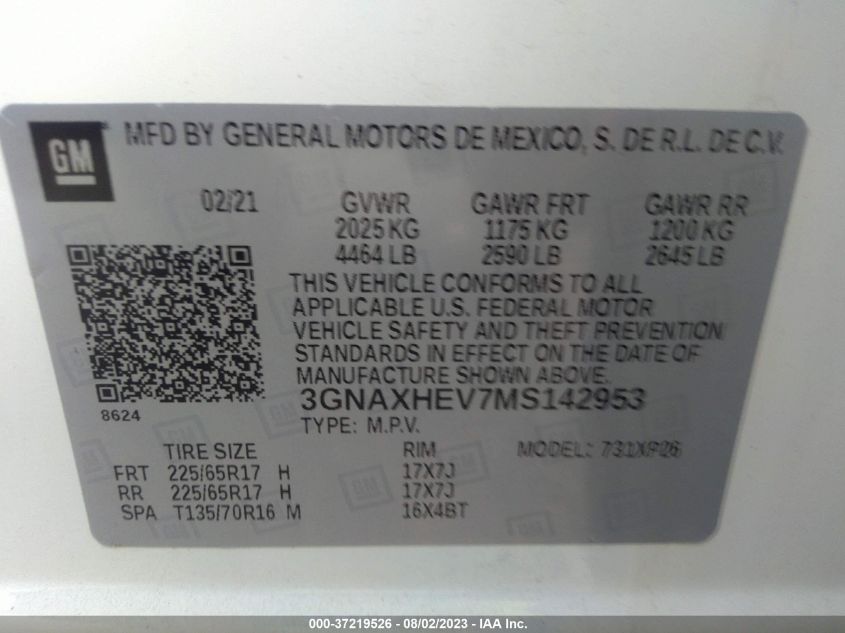 2021 CHEVROLET EQUINOX LS - 3GNAXHEV7MS142953