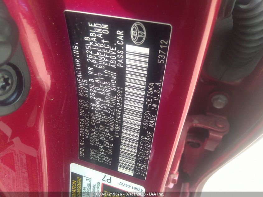 2015 TOYOTA CAMRY XLE/SE/LE/XSE - 4T1BF1FK4FU915291