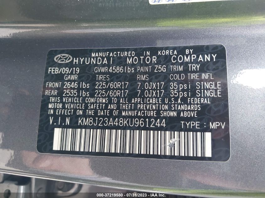 2019 HYUNDAI TUCSON SE - KM8J23A48KU961244