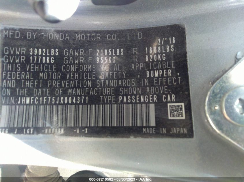 2018 HONDA CIVIC EX-L JHMFC1F75JX004371