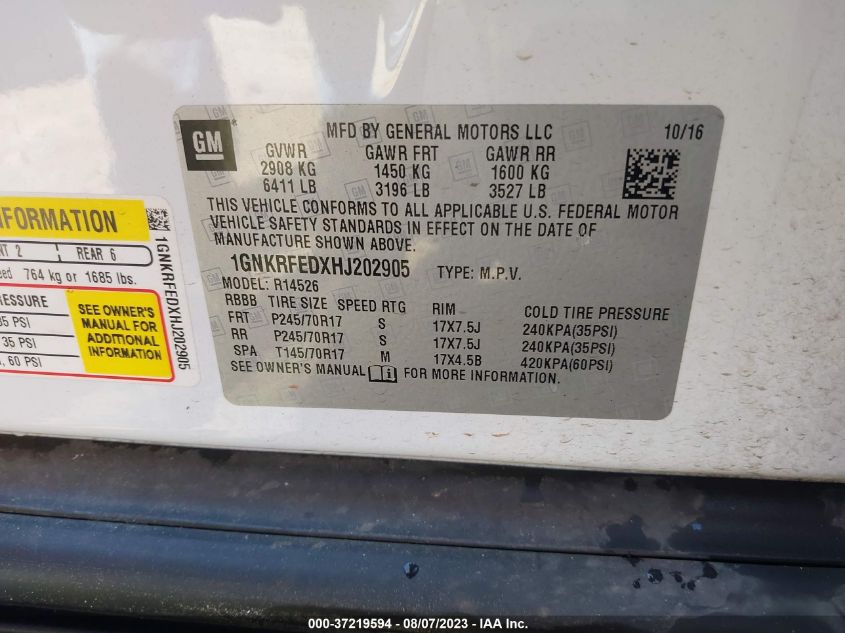 2017 CHEVROLET TRAVERSE LS - 1GNKRFEDXHJ202905