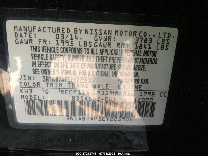2014 NISSAN SENTRA SV - 3N1AB7AP5EY225906