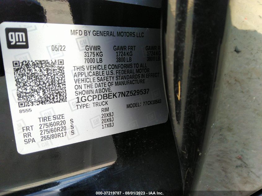 2022 CHEVROLET SILVERADO 1500 CUSTOM - 1GCPDBEK7NZ529537