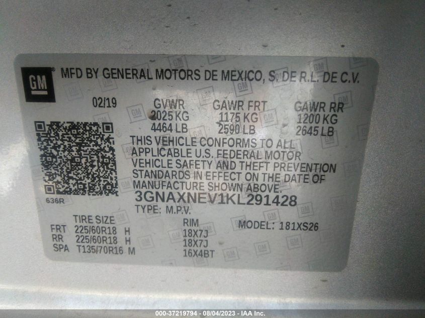 2019 CHEVROLET EQUINOX PREMIER - 3GNAXNEV1KL291428