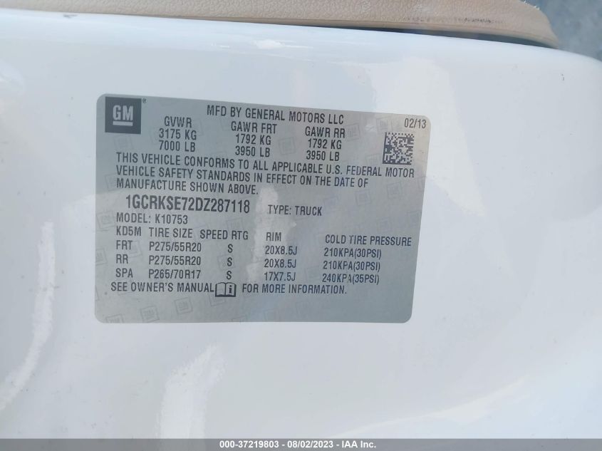 2013 CHEVROLET SILVERADO 1500 LT - 1GCRKSE72DZ287118