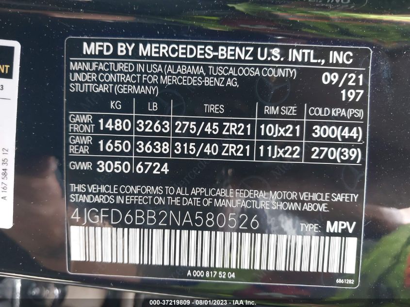 2022 MERCEDES-BENZ GLE AMG GLE 53 - 4JGFD6BB2NA580526