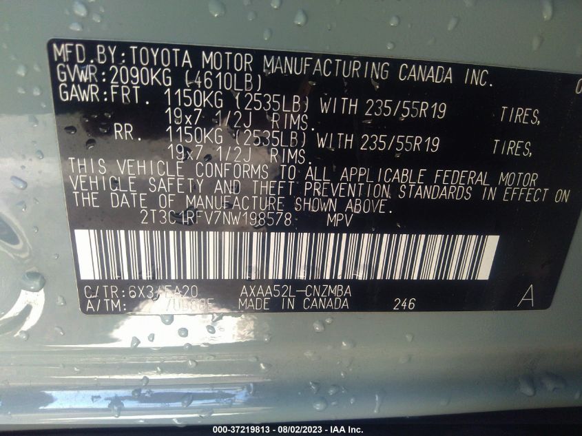 2022 TOYOTA RAV4 XLE PREMIUM - 2T3C1RFV7NW198578