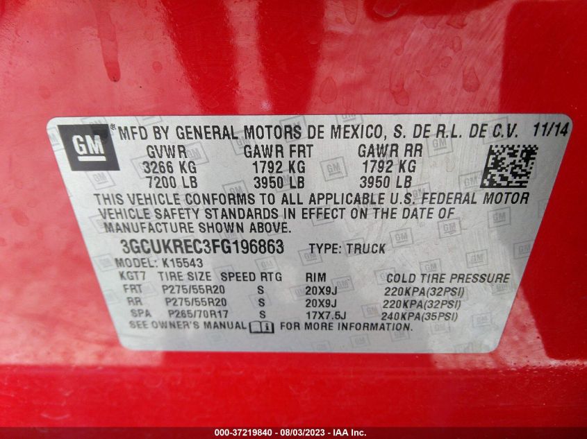 2015 CHEVROLET SILVERADO 1500 LT - 3GCUKREC3FG196863