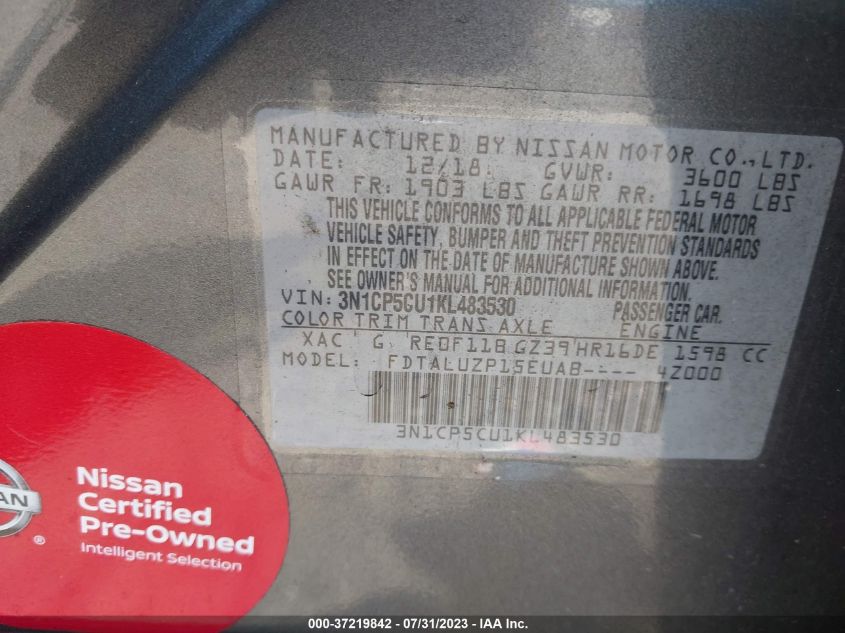 2019 NISSAN KICKS SR - 3N1CP5CU1KL483530